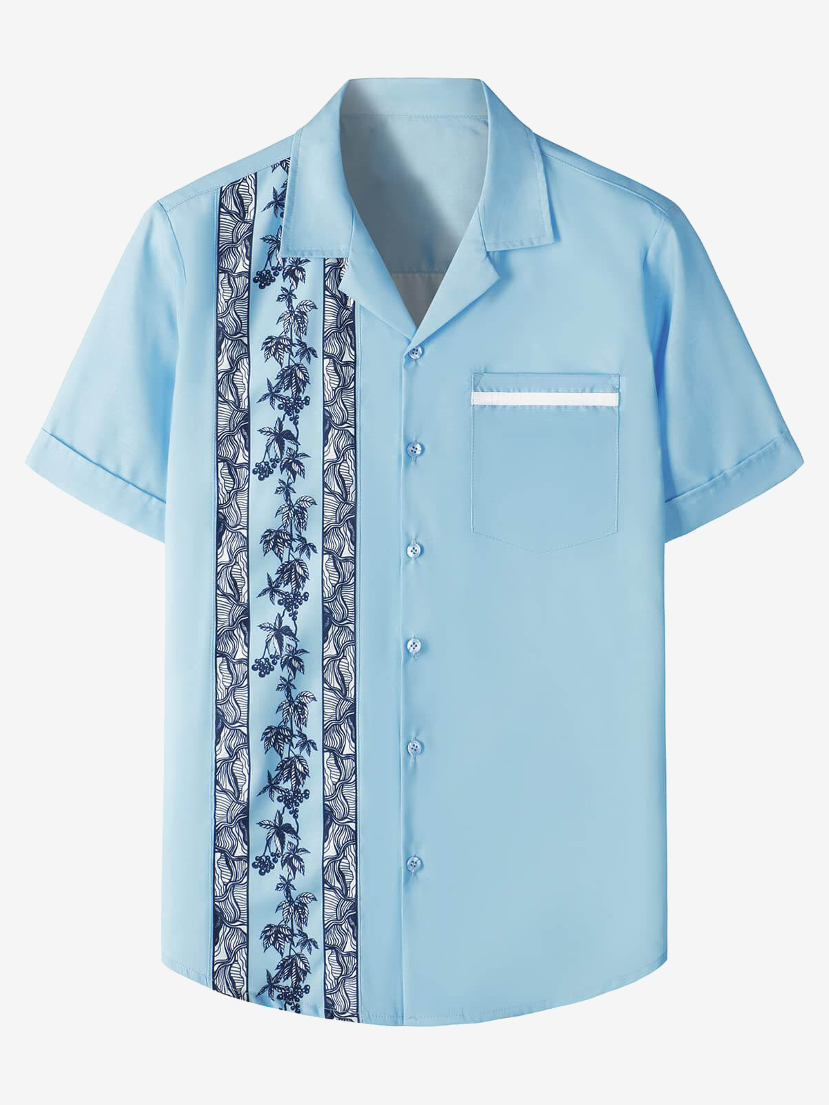 Chemise à manches courtes bleu clair à imprimé floral des années 50 de style rockabilly pour hommes