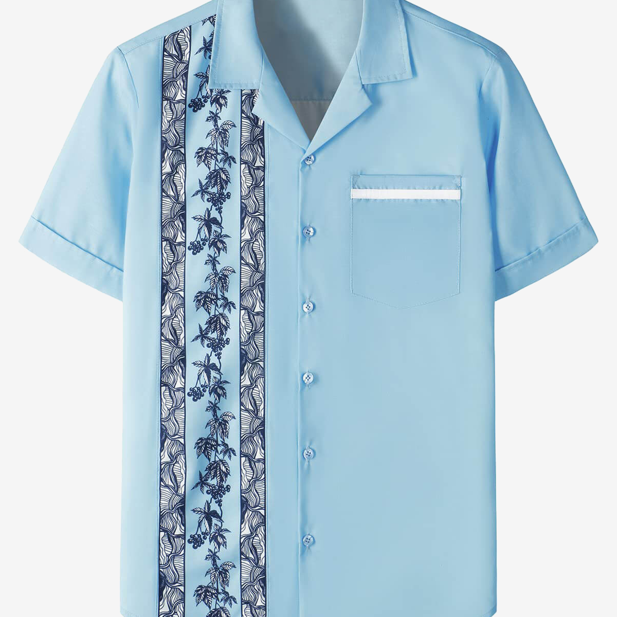 Chemise à manches courtes bleu clair à imprimé floral des années 50 de style rockabilly pour hommes