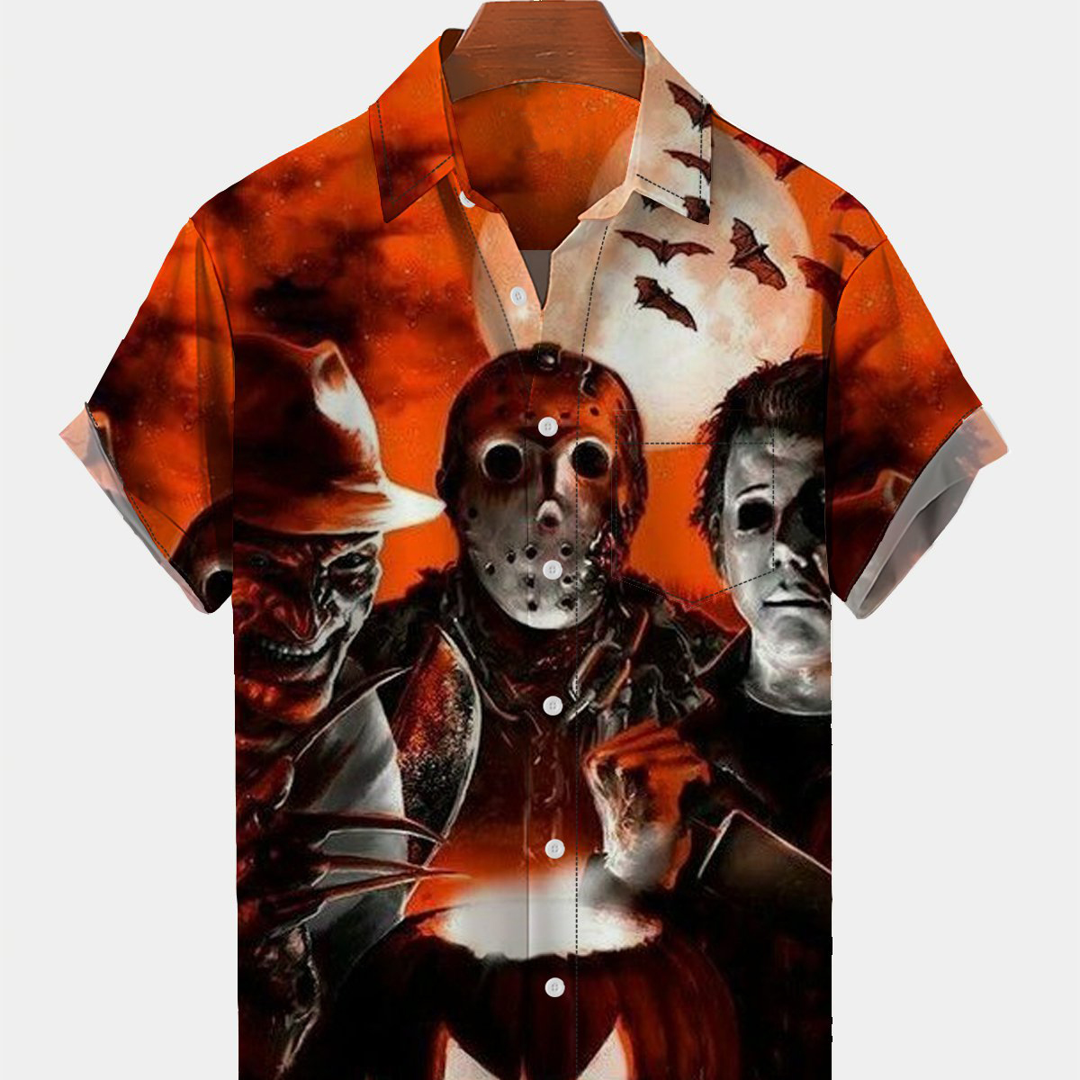 Chemise boutonnée à manches courtes vintage Halloween Michael Myers pour hommes