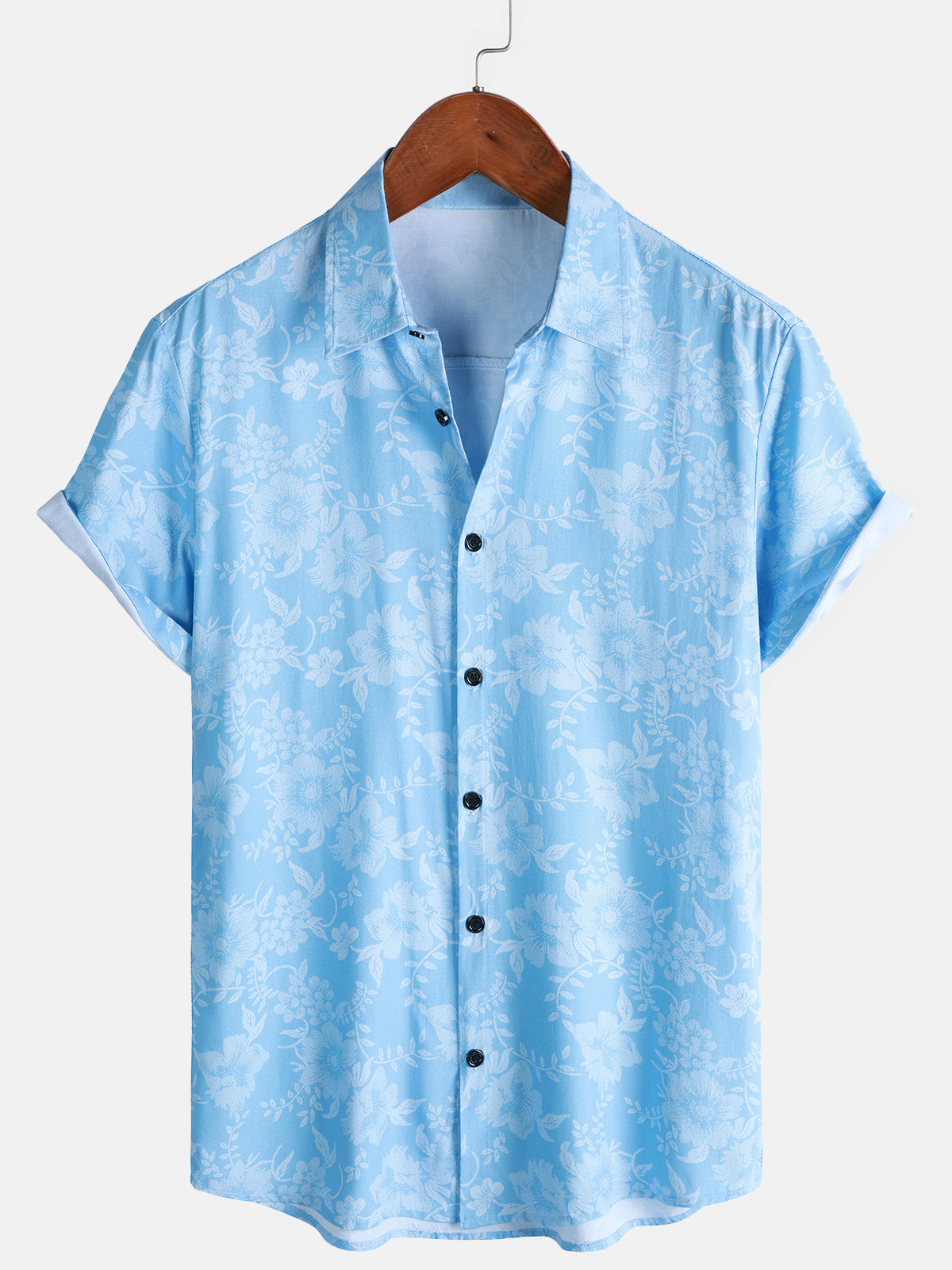 Chemise Hawaïenne Homme Bleu Imprimé Fleuri Rayonne Été