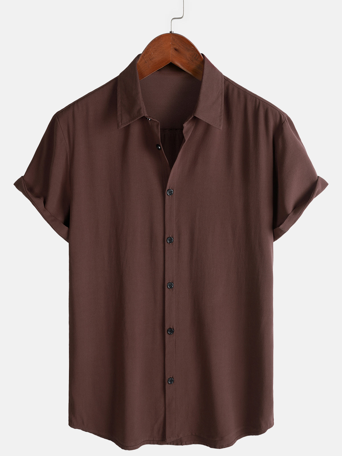 Chemise Décontractée Homme Marron Couleur Unie Rayonne Été