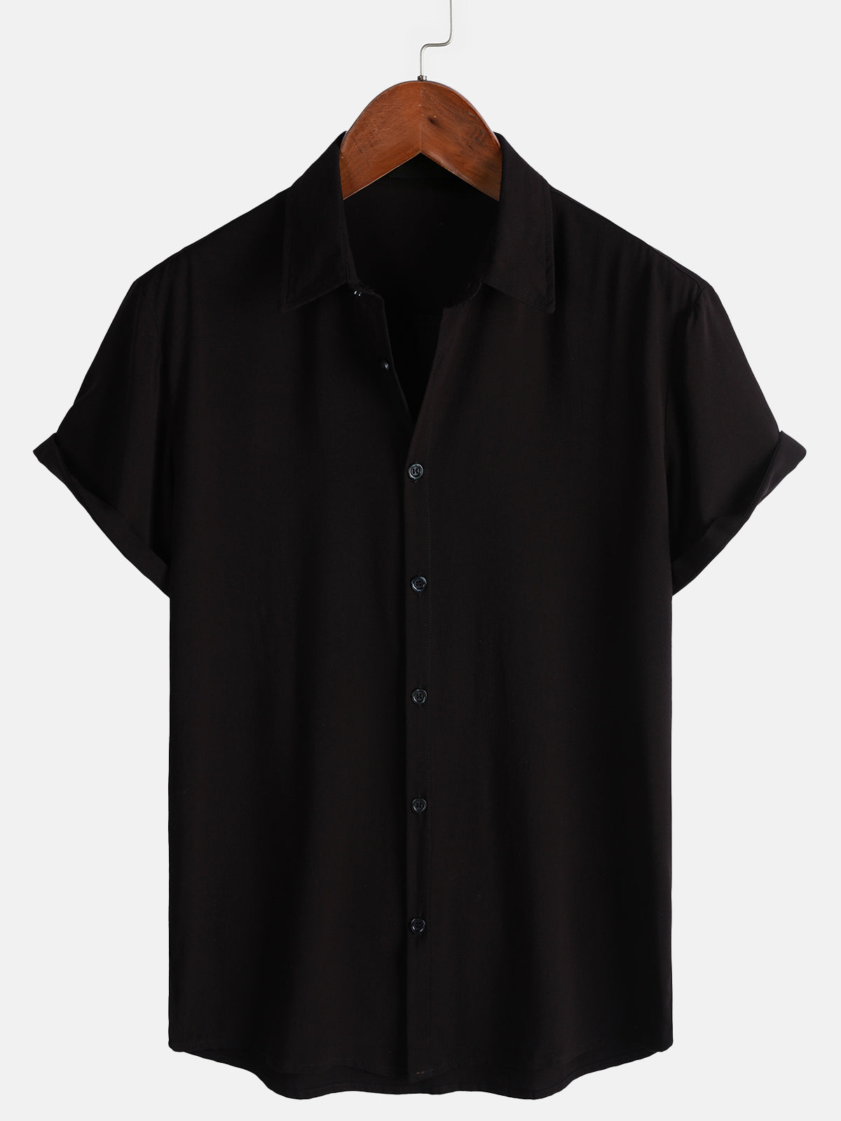 Chemise Décontractée Homme Noir Couleur Unie Rayonne Été