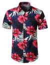 Chemise à manches courtes boutonnée à manches courtes pour homme avec imprimé floral hawaïen rouge Hibiscus