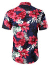 Chemise à manches courtes boutonnée à manches courtes pour homme avec imprimé floral hawaïen rouge Hibiscus