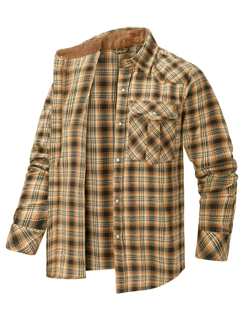 Chemise à manches longues boutonnée avec poche décontractée à carreaux pour hommes