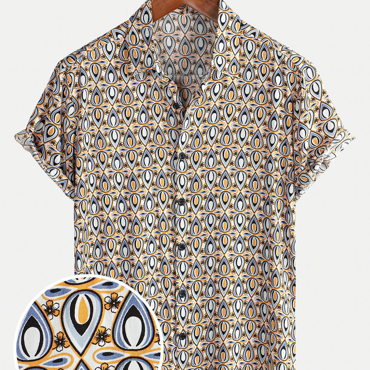 Chemise d'été rétro boutonnée à manches courtes pour hommes