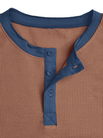 T-shirt à manches courtes vintage à col Henley de couleur unie respirant pour hommes