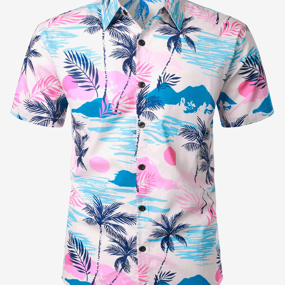 Chemise à manches courtes hawaïenne à boutons roses pour hommes