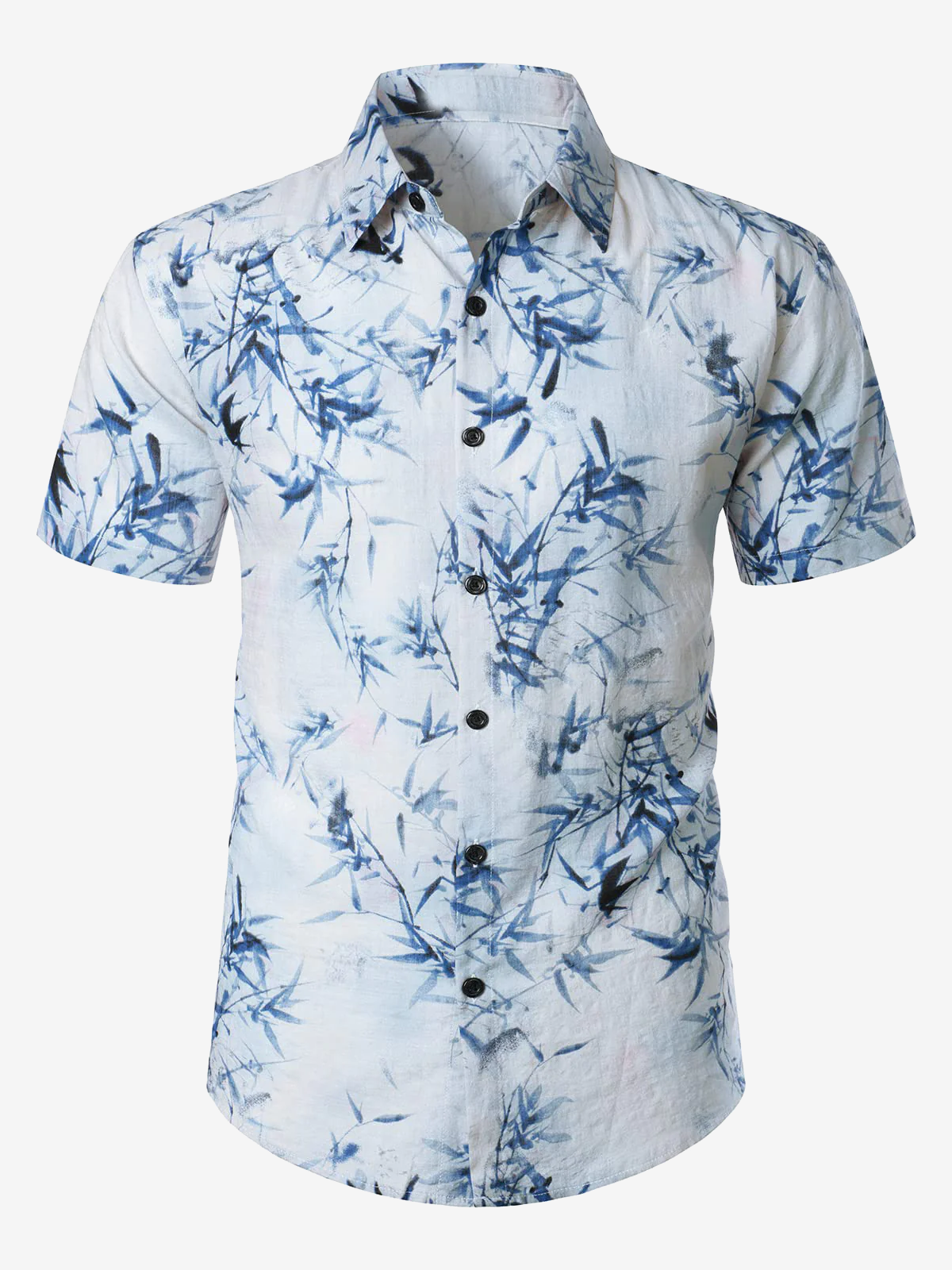 Chemise hawaïenne bleu clair à manches courtes en coton et bambou pour hommes