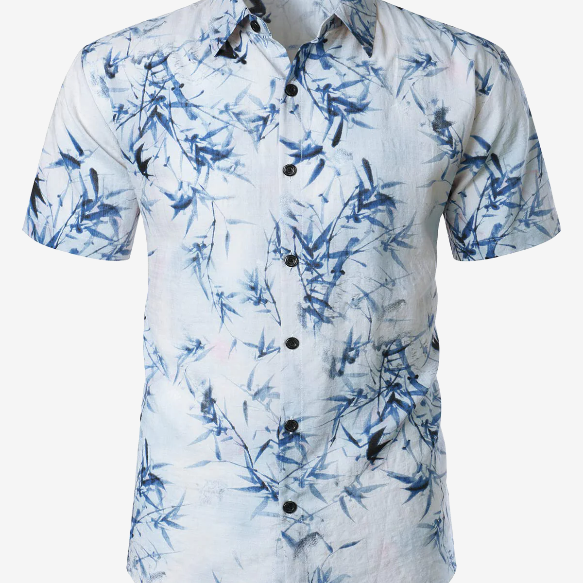 Chemise hawaïenne bleu clair à manches courtes en coton et bambou pour hommes