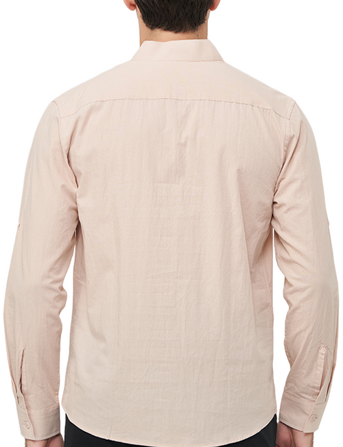 Chemise décontractée à manches longues et col Henley en coton pour hommes, couleur unie, avec poches