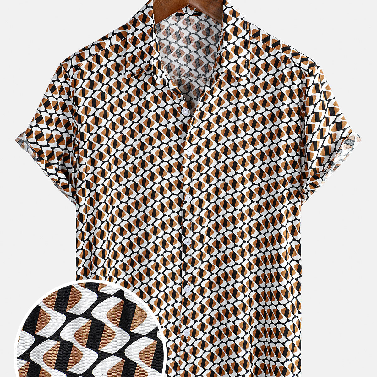 Chemise boutonnée à manches courtes pour hommes, kaki, géométrique, plage