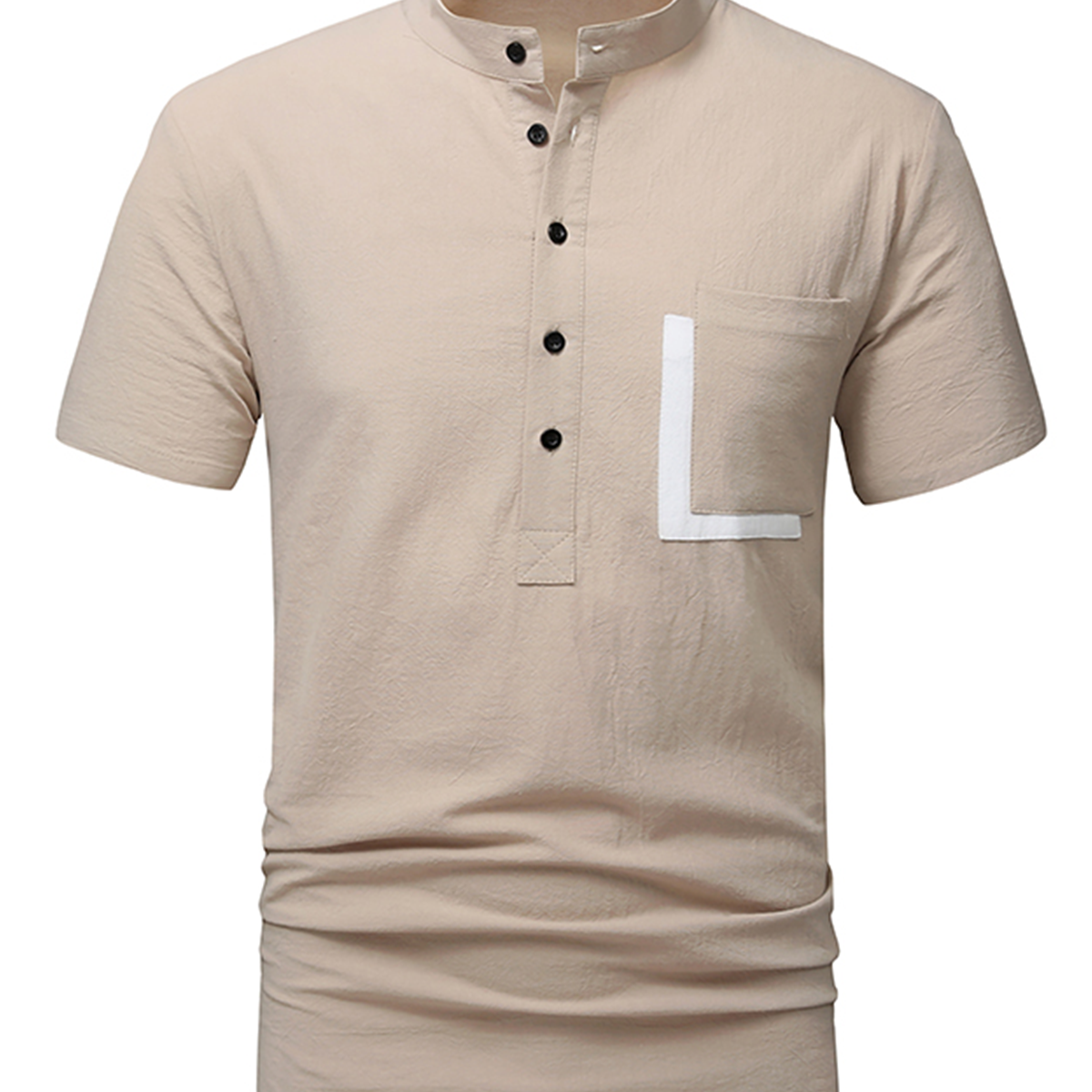 Chemise boutonnée à manches courtes d'été en coton à poche décontractée pour hommes