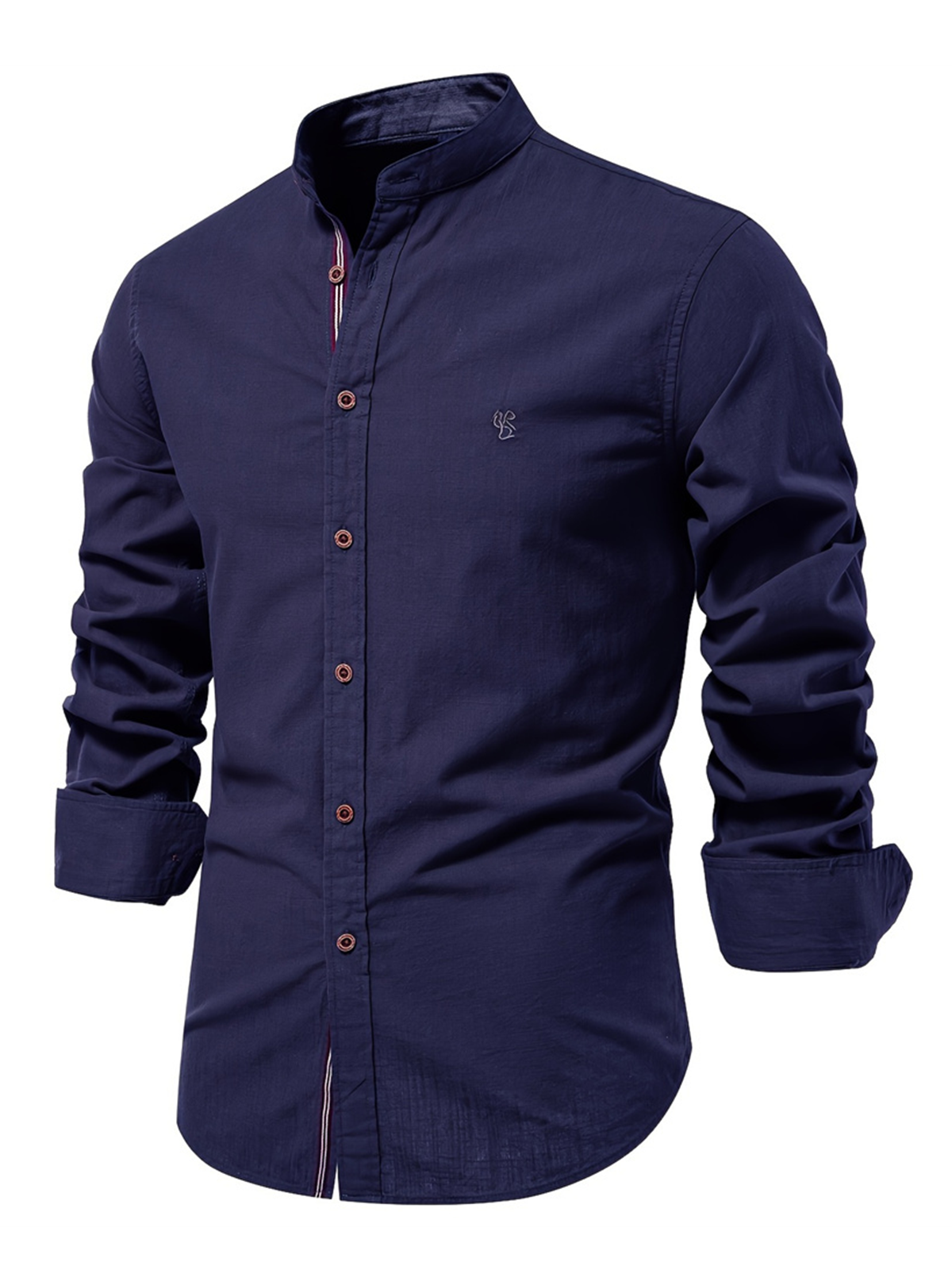 Chemise boutonnée à manches longues 100% coton de couleur unie pour hommes