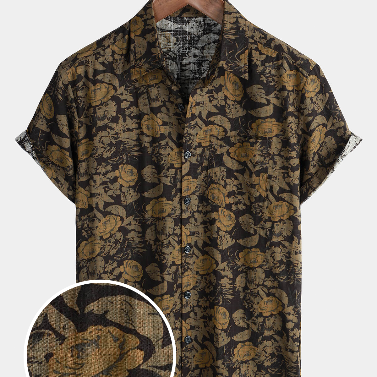Chemise boutonnée à manches courtes en coton pour hommes, motif floral, vintage, vacances