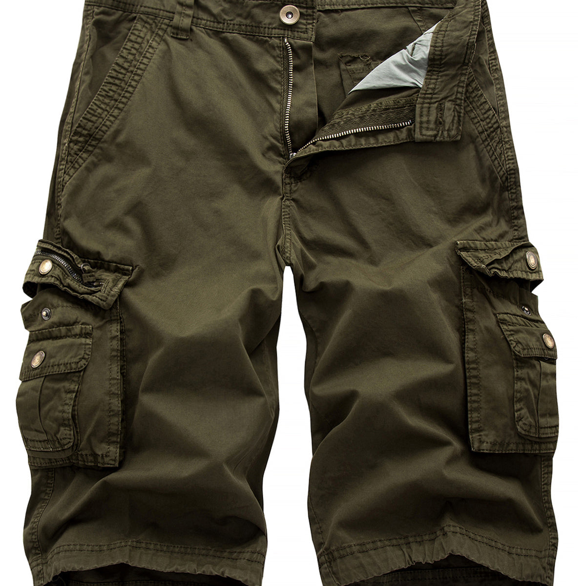 Short en coton multi-poches décontracté d'extérieur de couleur unie de grande taille pour hommes