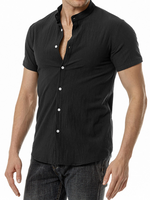 Chemise décontractée à manches courtes en coton de couleur unie pour hommes