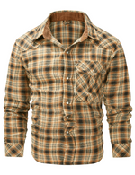 Chemise à manches longues boutonnée avec poche décontractée à carreaux pour hommes