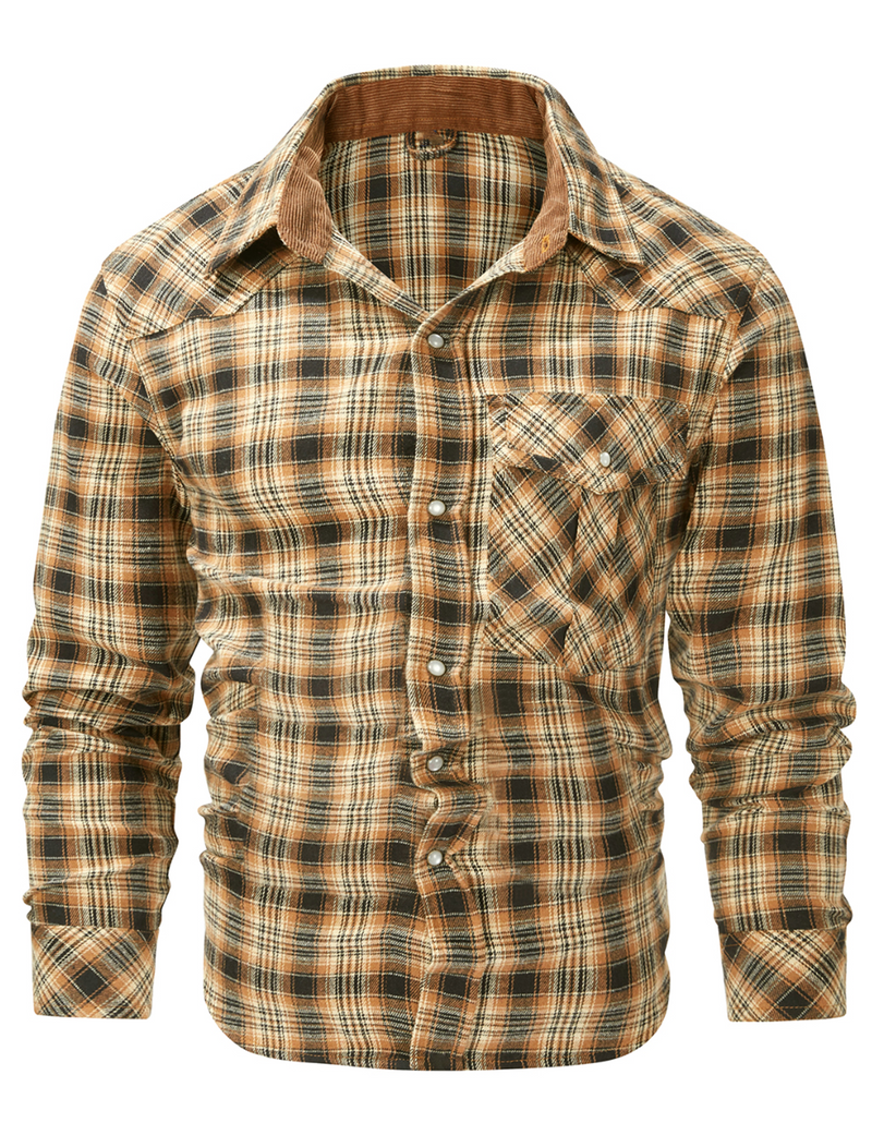 Chemise à manches longues boutonnée avec poche décontractée à carreaux pour hommes