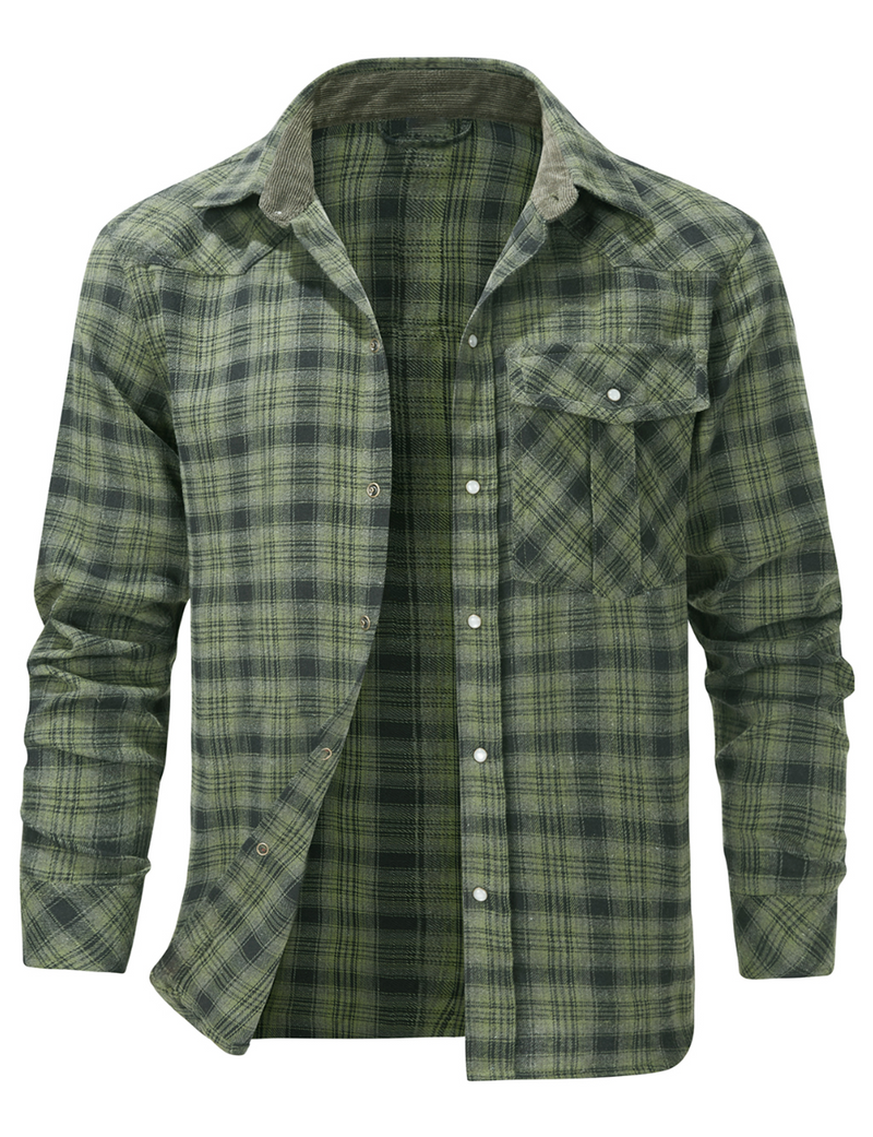 Chemise à manches longues boutonnée avec poche décontractée à carreaux pour hommes