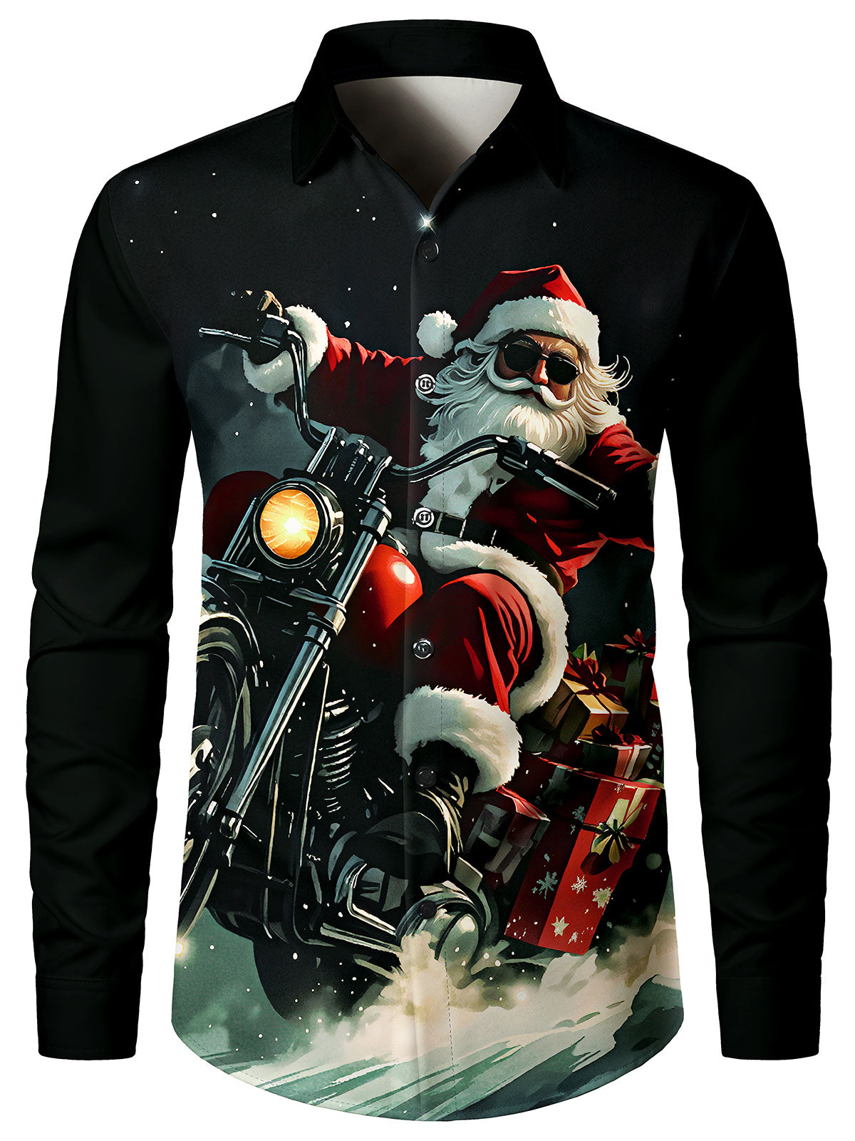 Chemise à manches longues pour homme avec motif de Père Noël et motard
