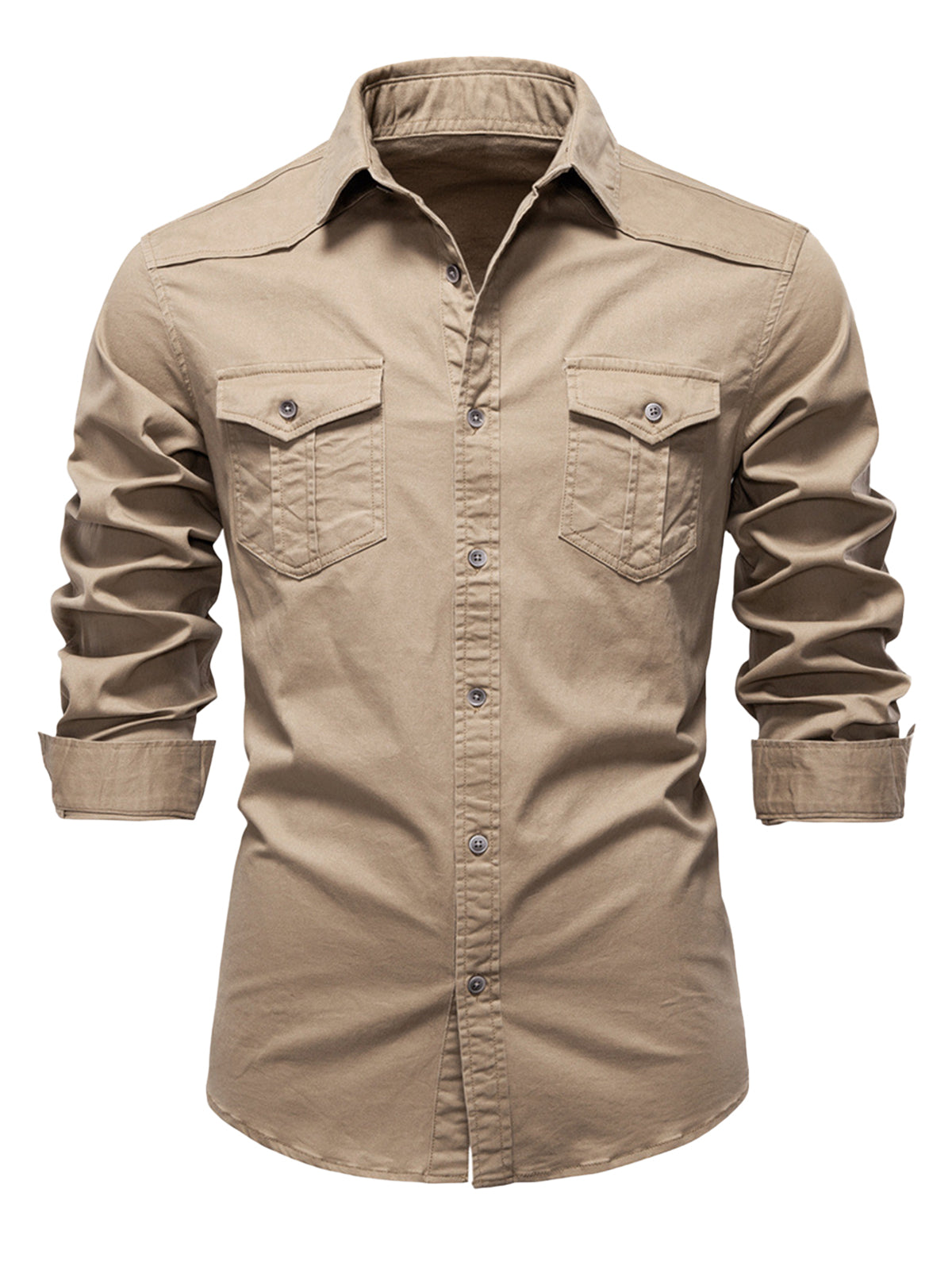 Chemise Cargo Coton Khaki Homme