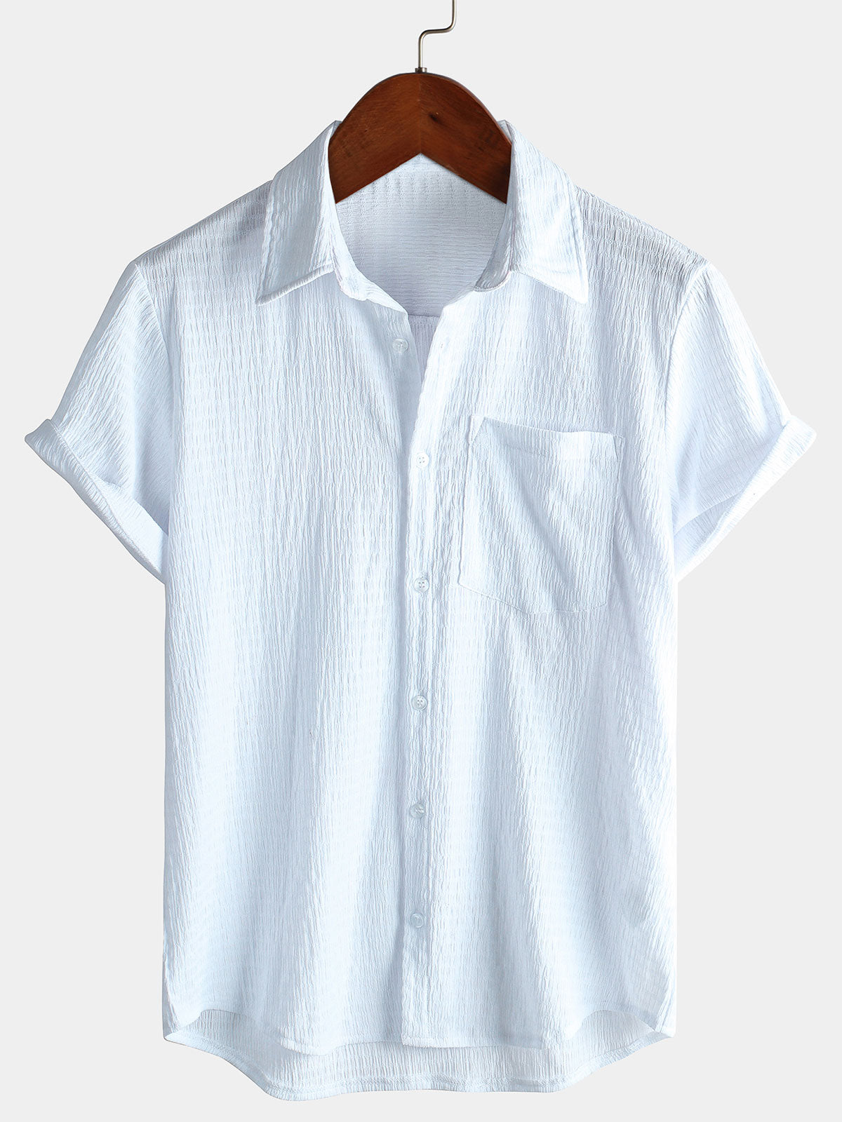 Chemise d'été décontractée à manches courtes et poches pour homme, couleur unie