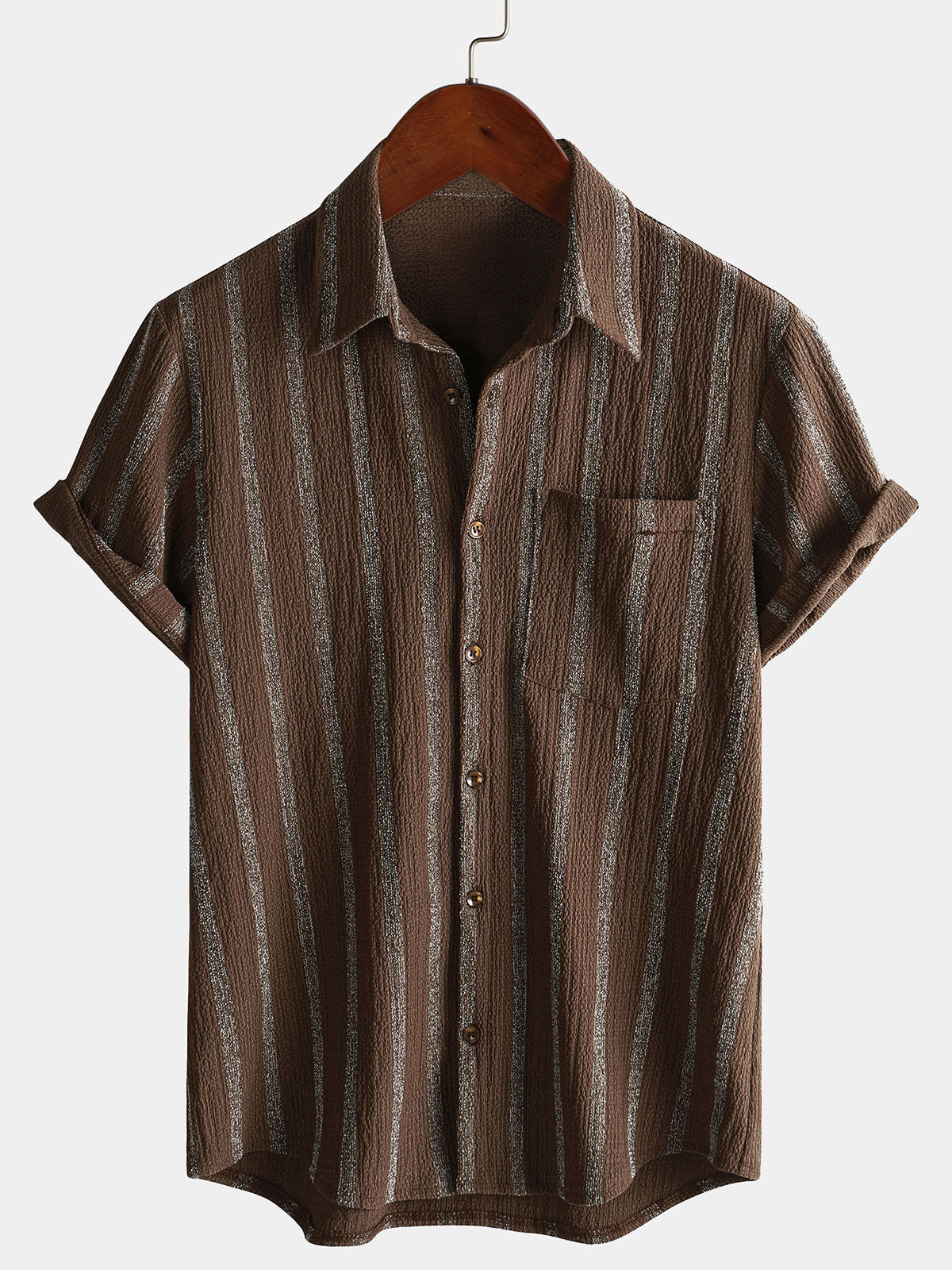 Chemise hawaïenne d'été à manches courtes et boutons pour homme, avec poche et rayures