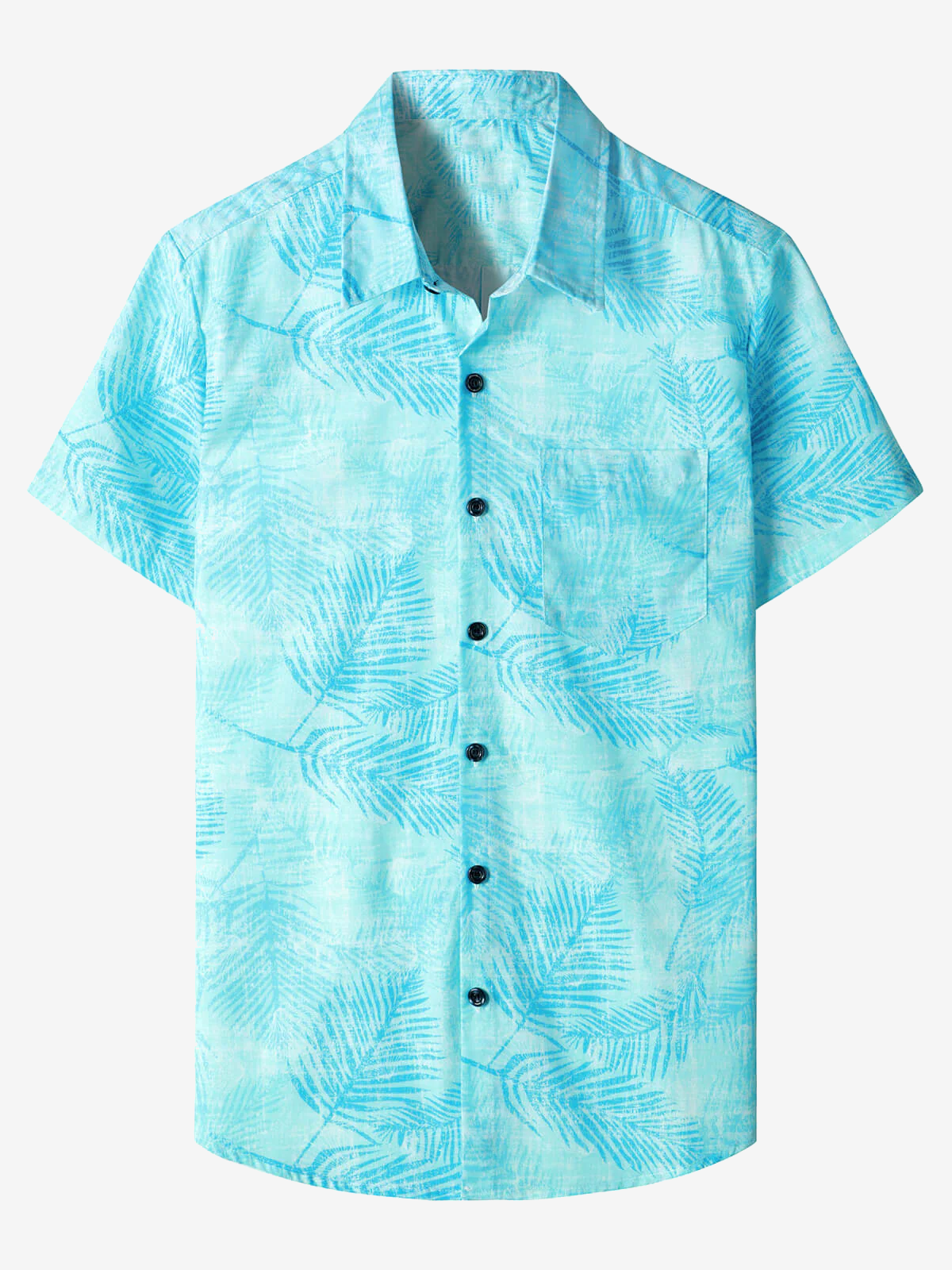 Chemise à Manches Courtes Homme Bleu Clair Imprimé Tropical Beach Holiday Pocke