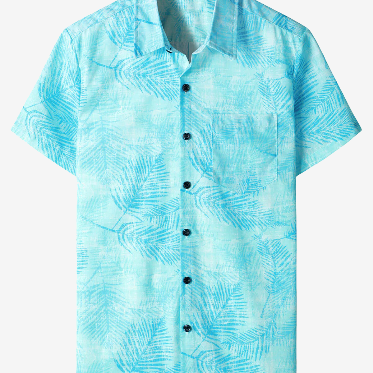 Chemise à Manches Courtes Homme Bleu Clair Imprimé Tropical Beach Holiday Pocke
