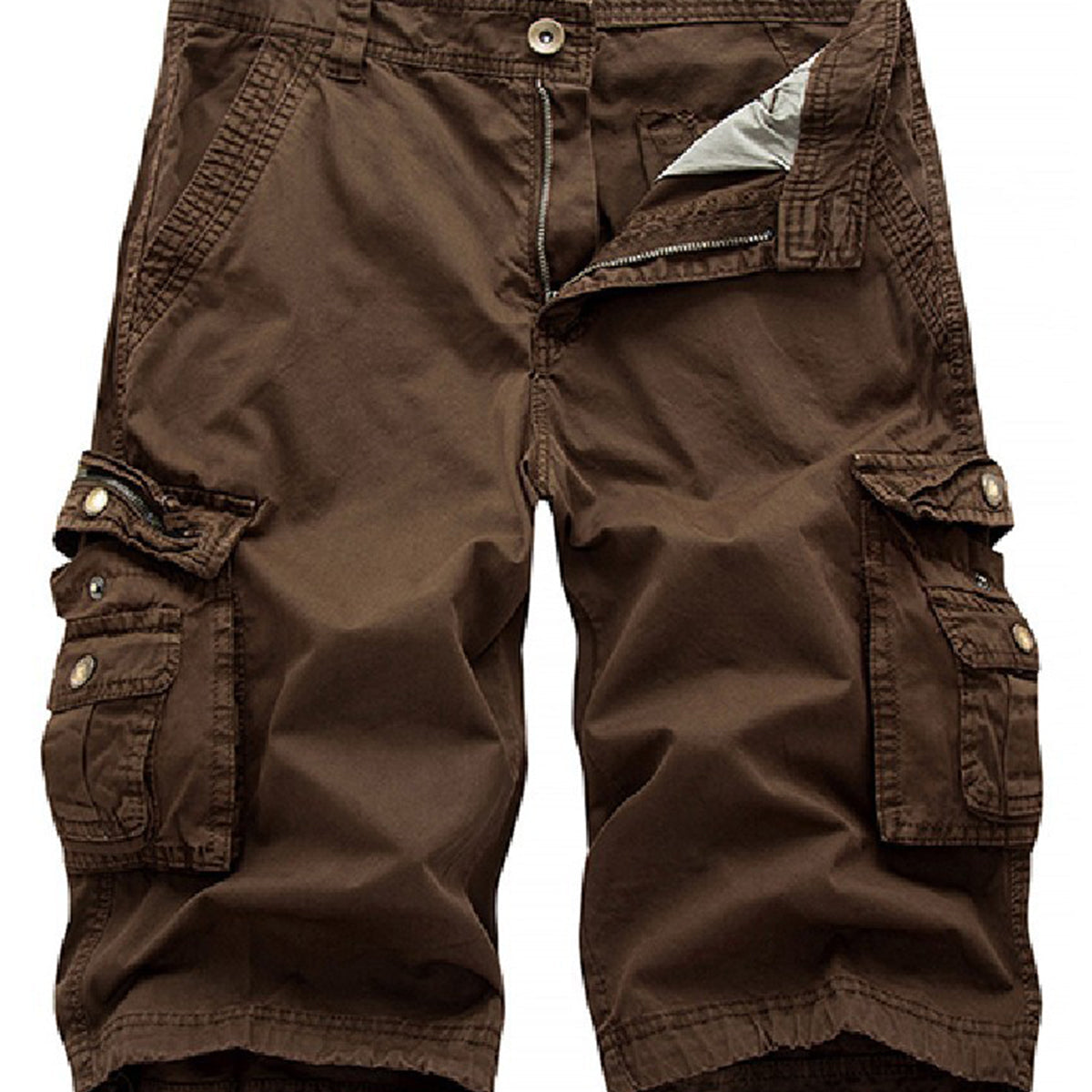 Short en coton multi-poches décontracté d'extérieur de couleur unie de grande taille pour hommes