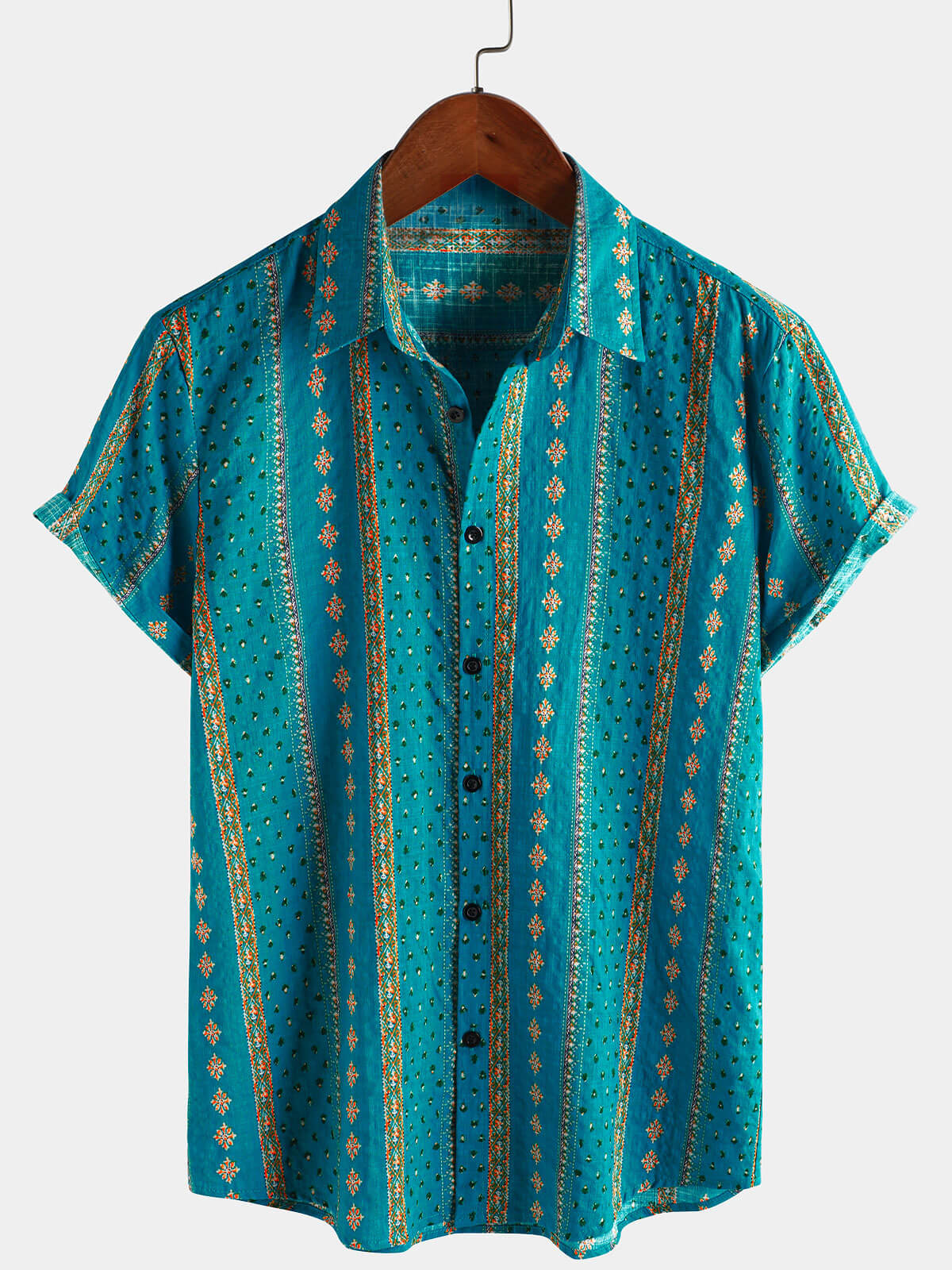Chemise à manches courtes vintage boutonnée à imprimé rayé rétro pour hommes des années 70