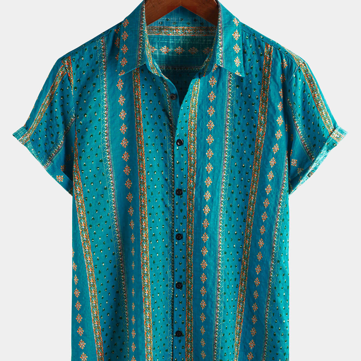 Chemise à manches courtes vintage boutonnée à imprimé rayé rétro pour hommes des années 70