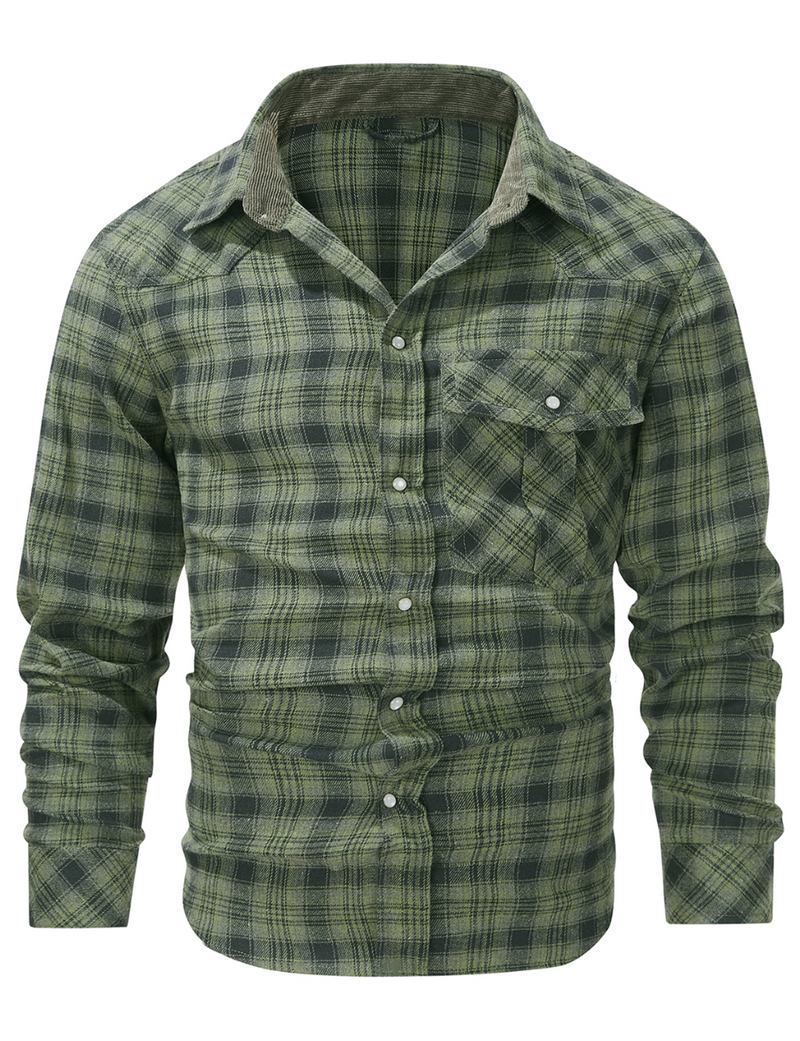 Chemise à manches longues boutonnée avec poche décontractée à carreaux pour hommes