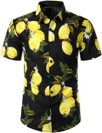 Chemise hawaïenne à manches courtes en coton imprimé citron jaune pour homme