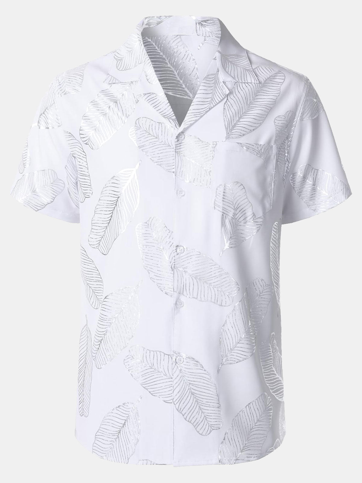 Chemise à manches courtes et col cubain pour homme, motif feuilles tropicales
