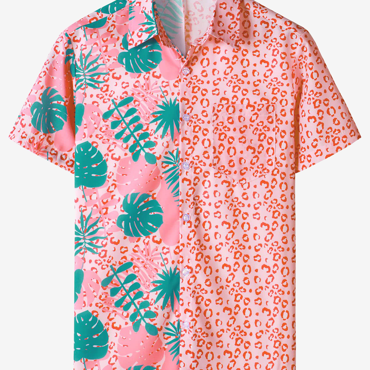 Chemise à manches courtes hawaïenne décontractée à imprimé animal léopard rose pour hommes