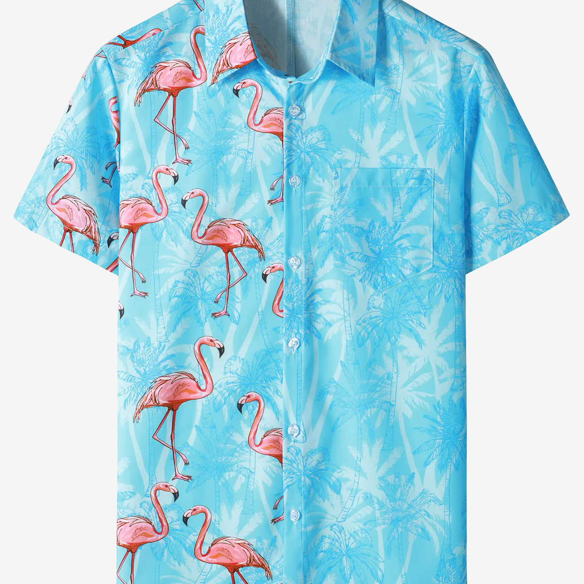 Chemise à manches courtes à manches courtes avec imprimé flamant rose et imprimé hawaïen bleu pour homme