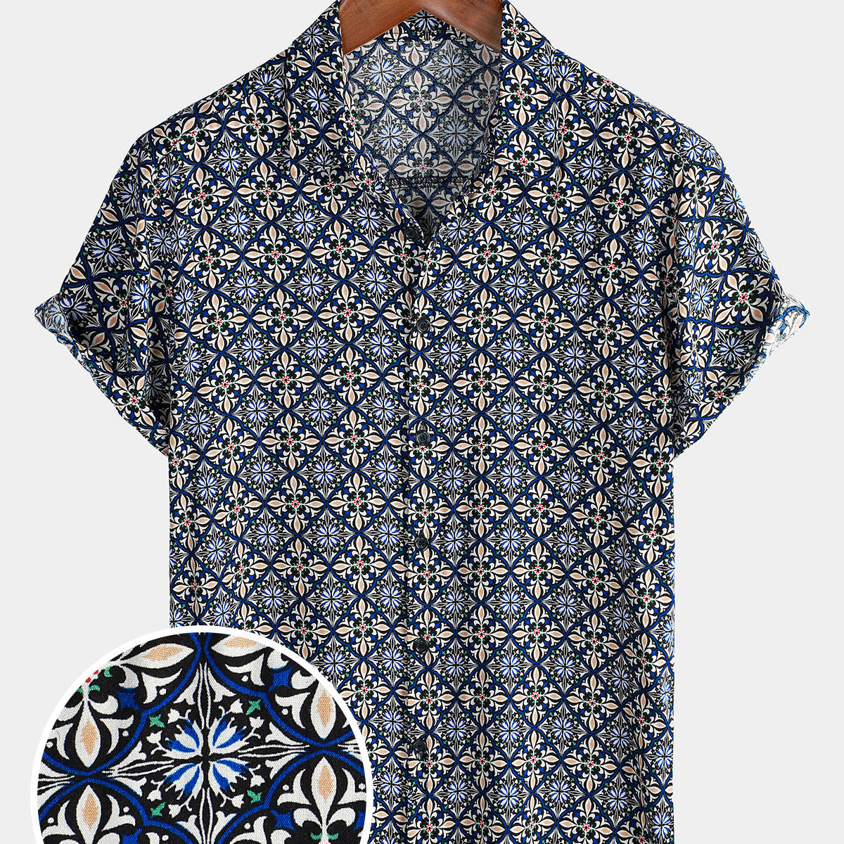Chemise décontractée boutonnée à manches courtes pour hommes bleu marine