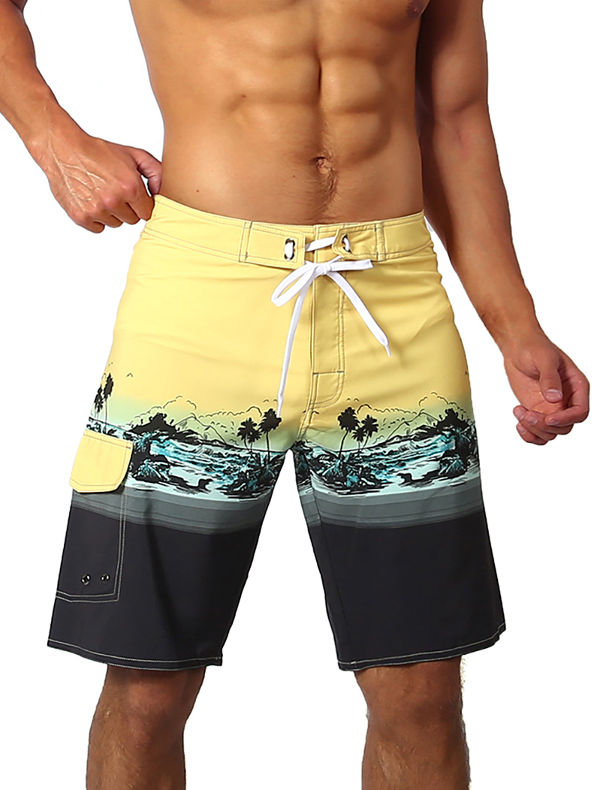 Short hawaïen vert décontracté pour hommes, voilier, taille plate, short de plage d'été