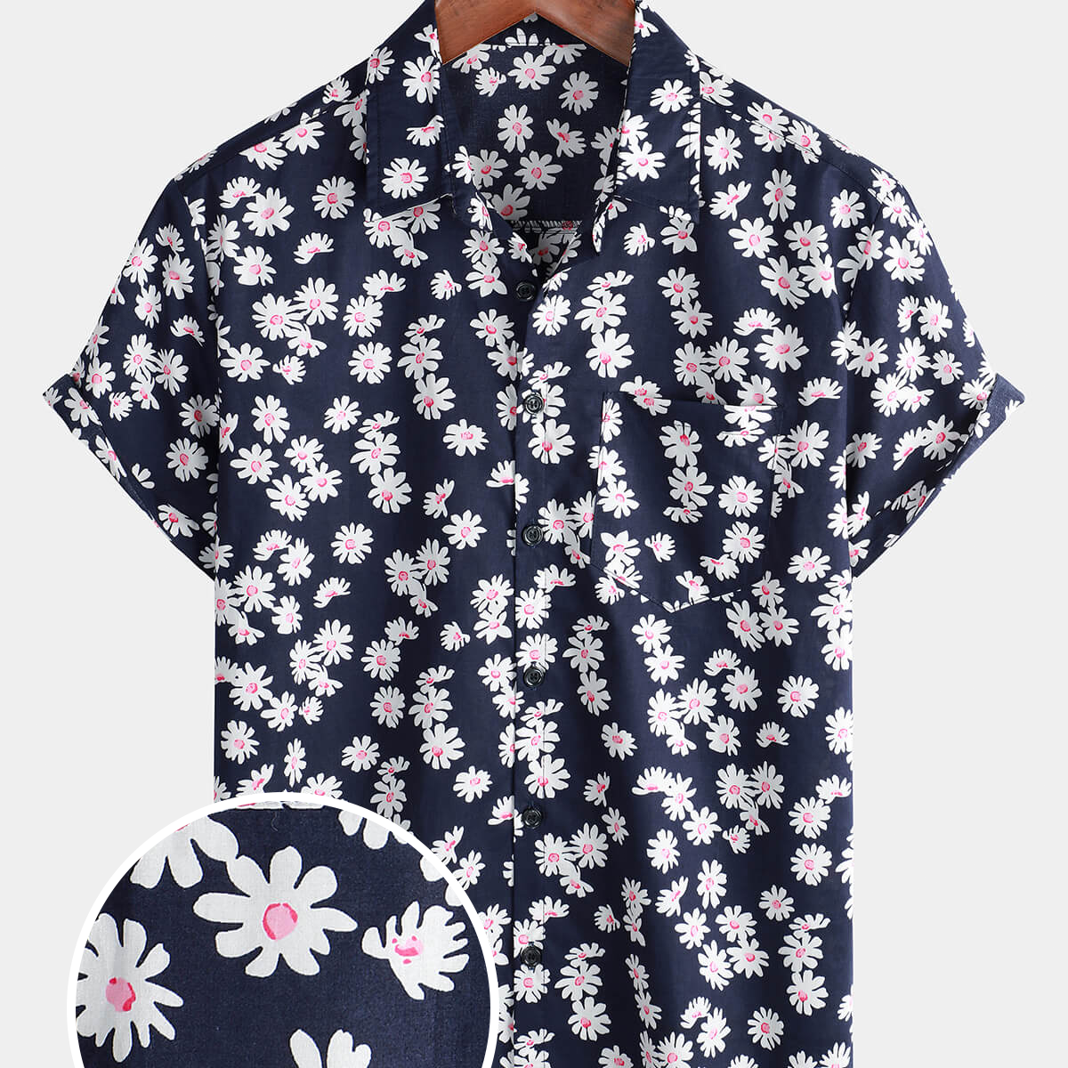 Chemise à manches courtes boutonnée en coton à fleurs pour hommes