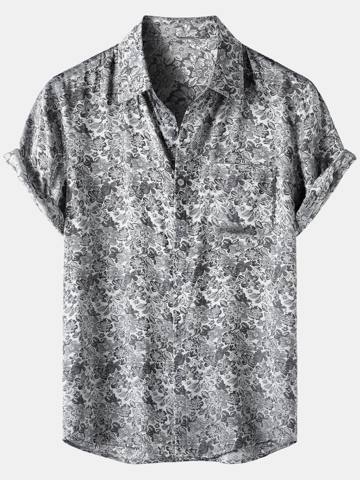 Chemise à manches courtes en satin de soie jacquard à imprimé floral pour homme