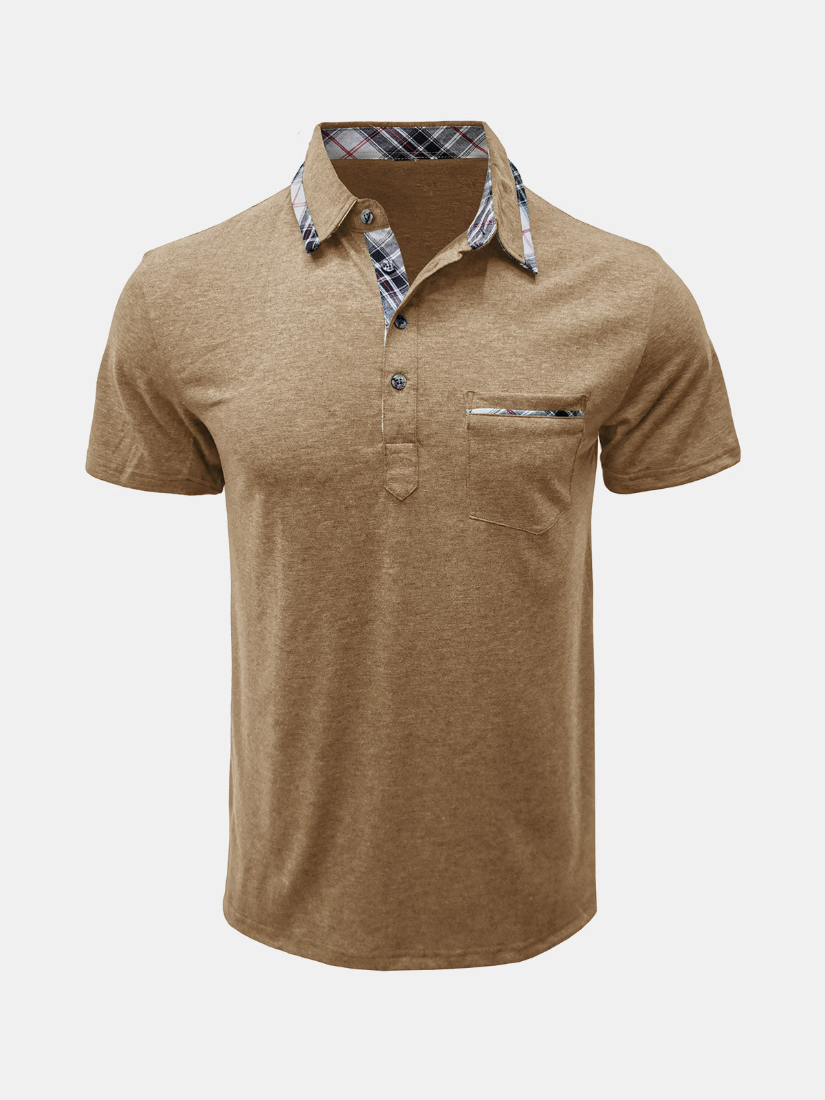 Polo d'été décontracté à carreaux pour hommes, respirant, à manches courtes et à poches