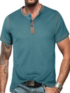 T-shirt à manches courtes vintage à col Henley de couleur unie respirant pour hommes