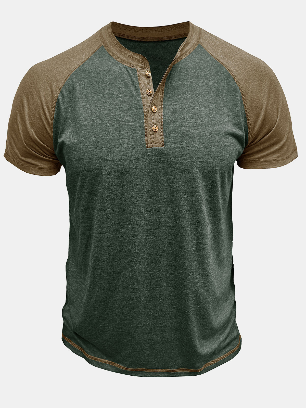 T-shirt Henley bicolore décontracté à manches courtes pour homme