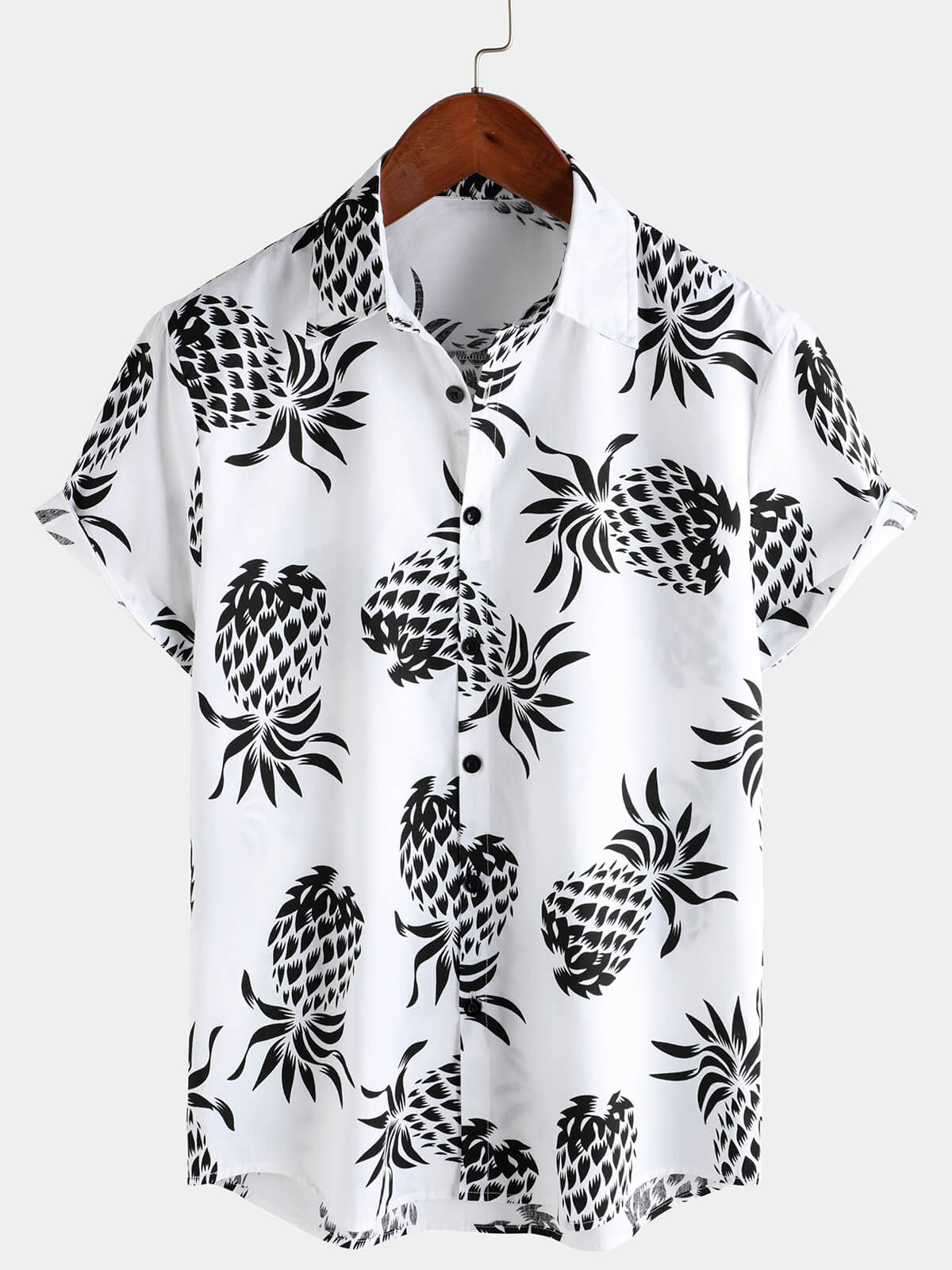 Chemise hawaïenne boutonnée à manches courtes en coton imprimé ananas pour homme