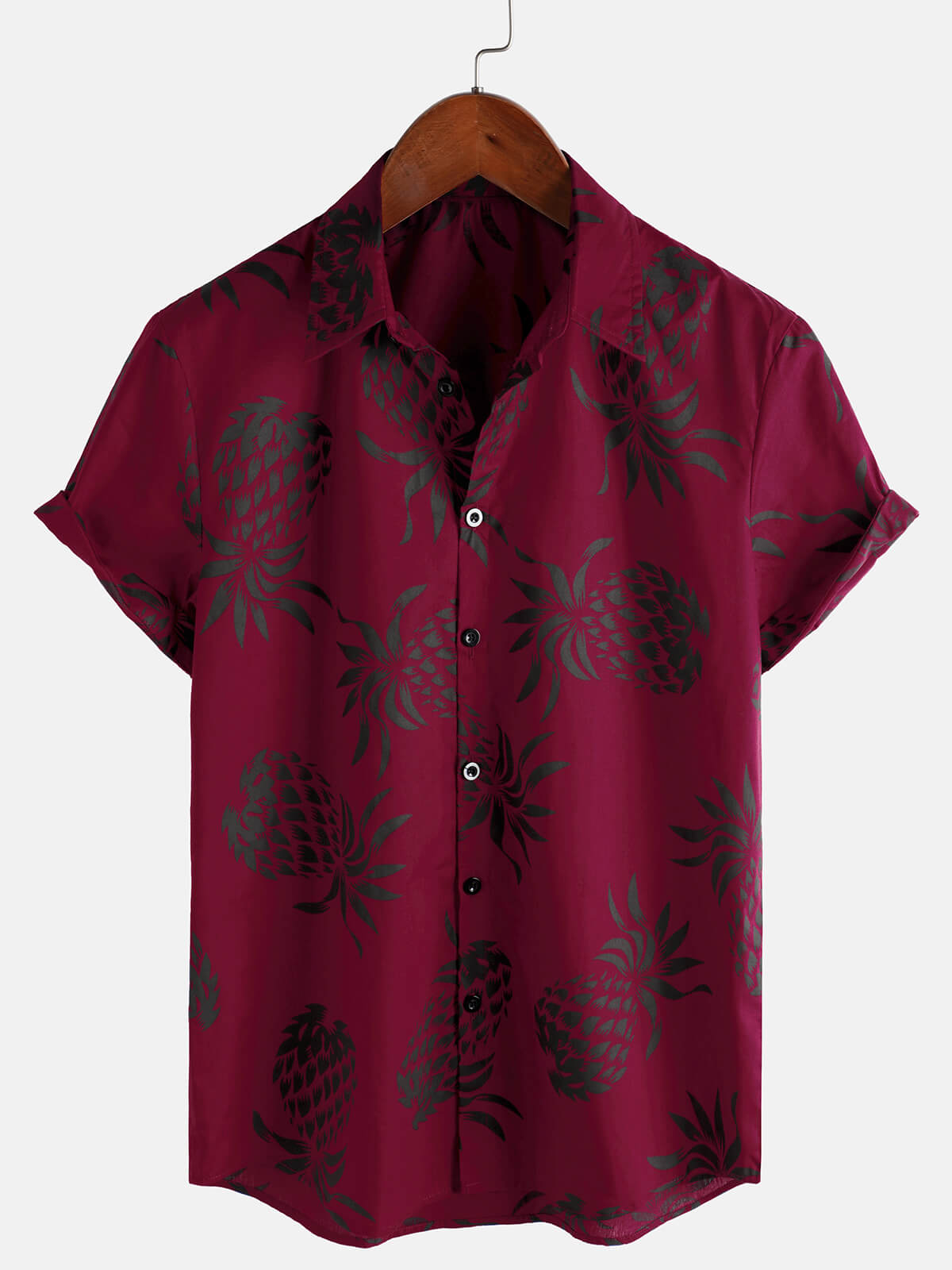 Chemise hawaïenne boutonnée à manches courtes en coton imprimé ananas pour homme