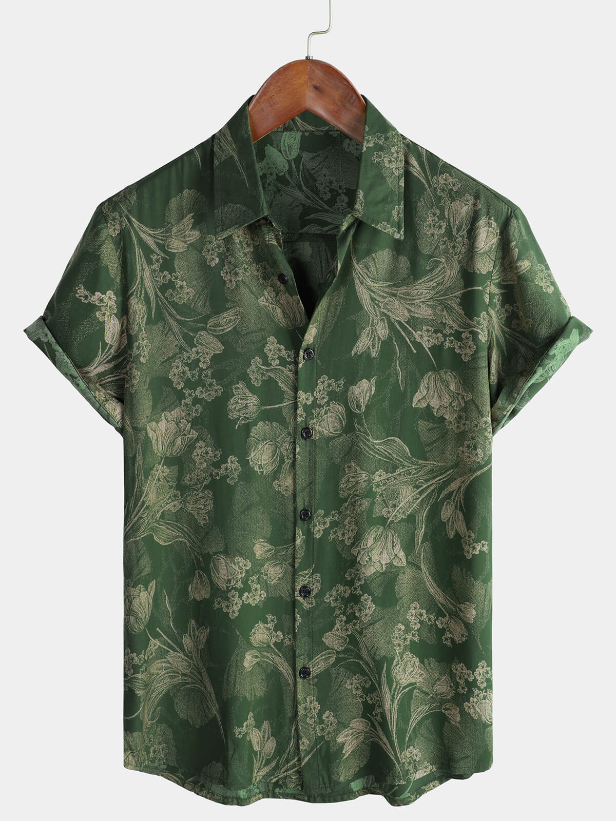 Chemise hawaïenne à manches courtes et boutons respirants pour homme style vintage vert