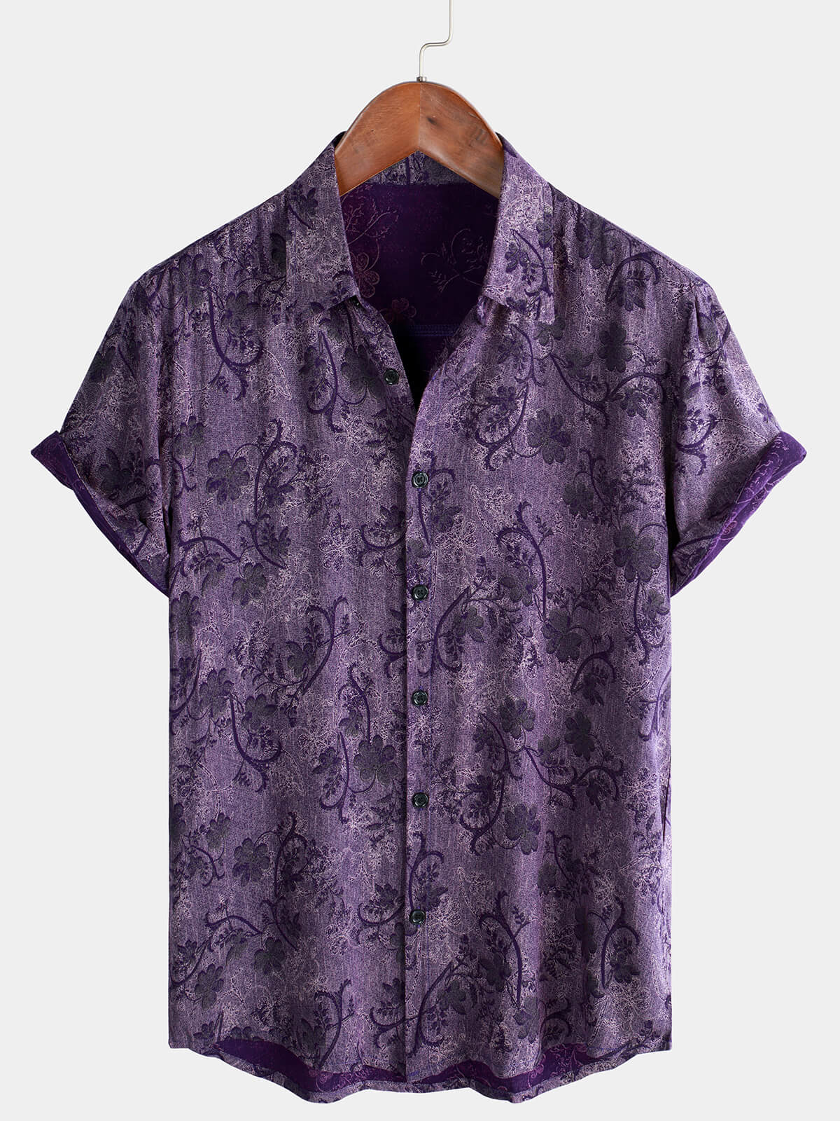 Chemise hawaïenne à manches courtes et boutons respirants pour homme style vintage violet
