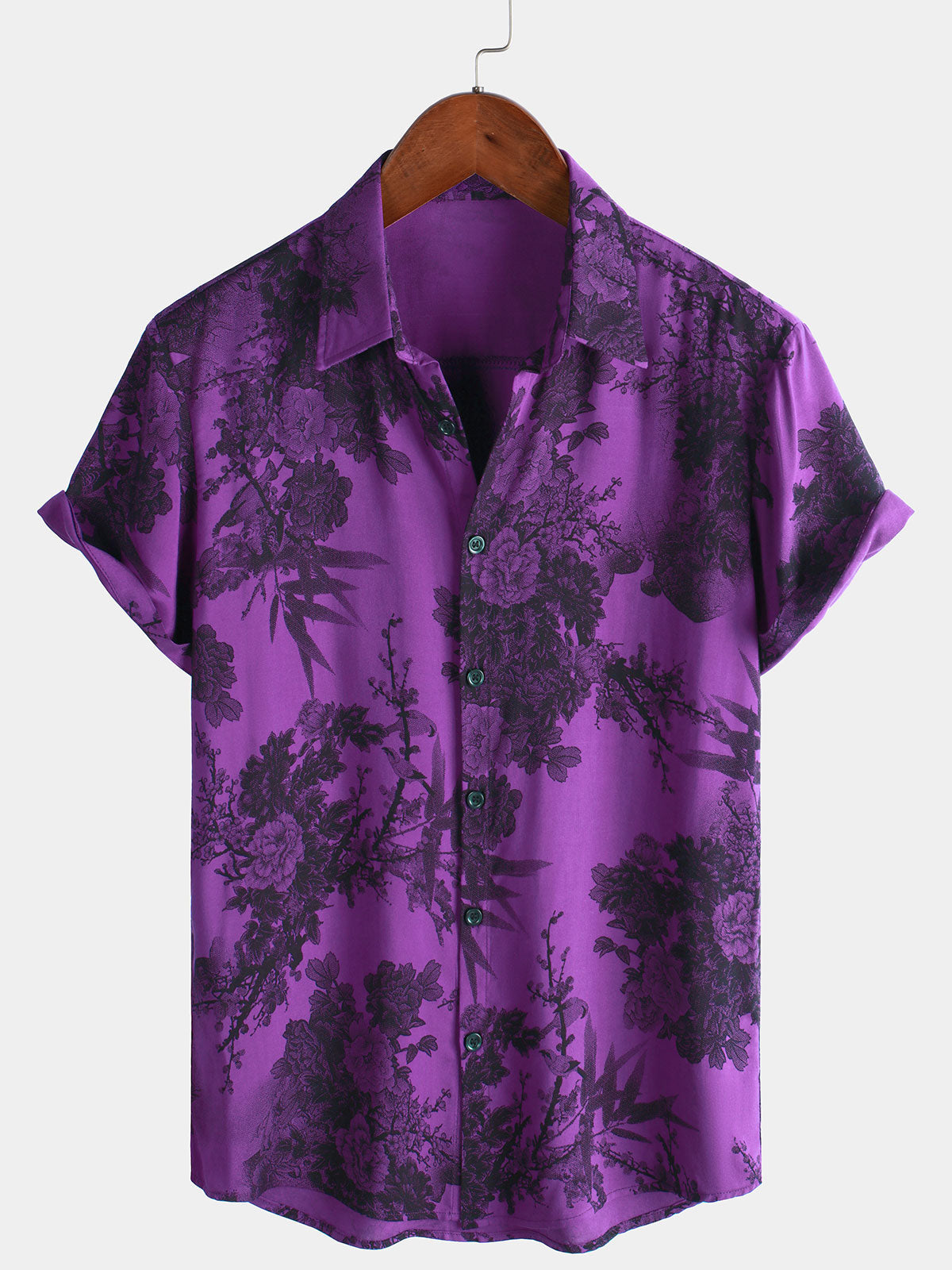 Chemise hawaïenne à manches courtes pour homme, motif floral, style rétro, respirante, violette